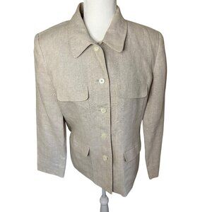 Talbots Womens Petite Ivory Linen Blazer Size 8P Button-Up Jacket With Pockets